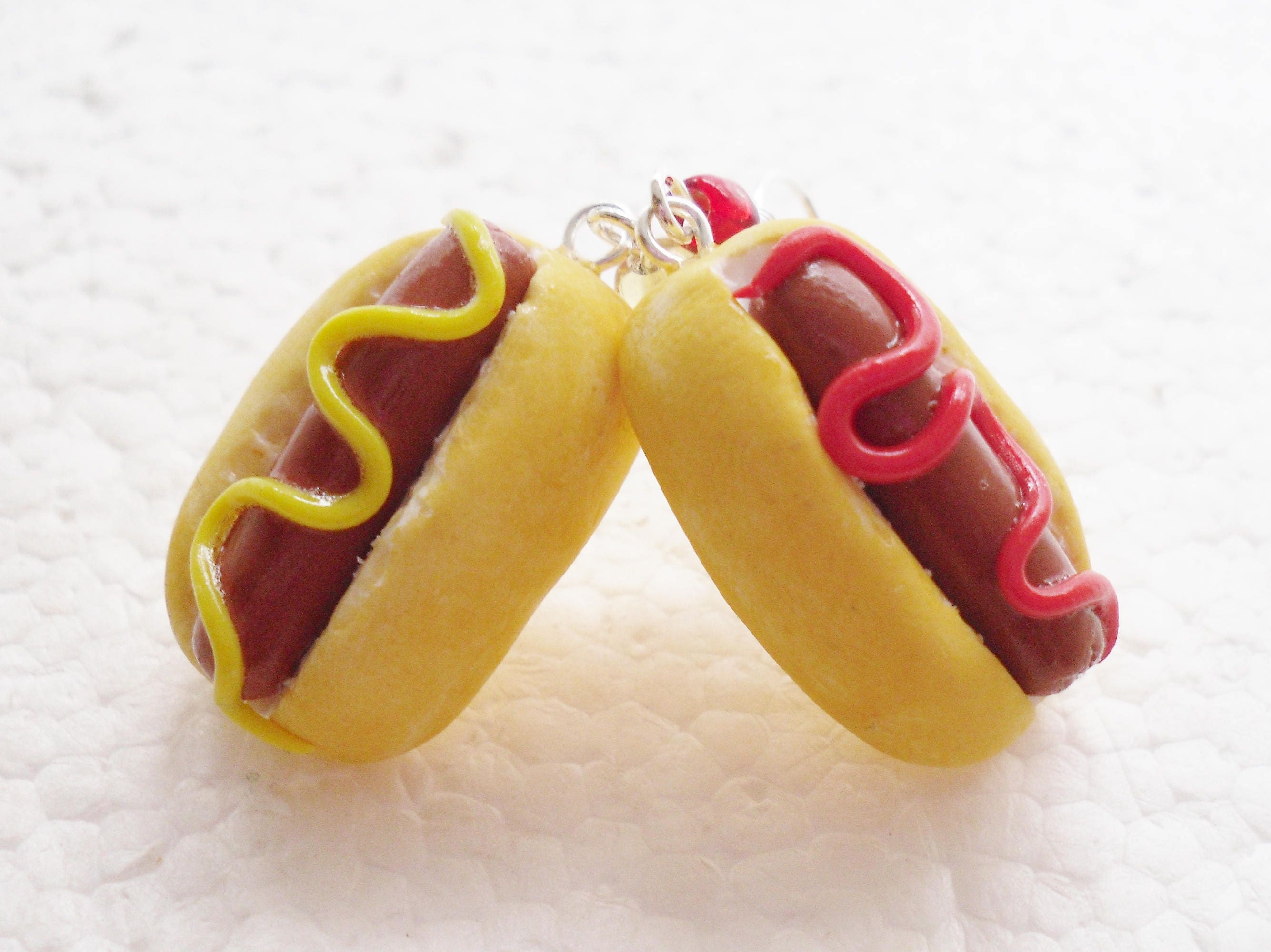 Hotdog Earrings. Polymer Clay.