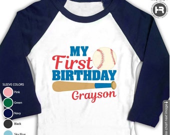 Baseball Birthday Shirt or bodysuit - Navy Raglan Personalized Baseball First Birthday Shirt - Baseball 1st Birthday Shirt
