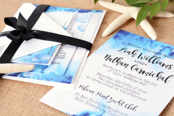 SAMPLE Wedding Invitation Suite - Watercolor Waves Wedding Invite SAMPLE - Personalized Wedding Invitations - Full Wedding Suites - #wdi-174 Il_570xn