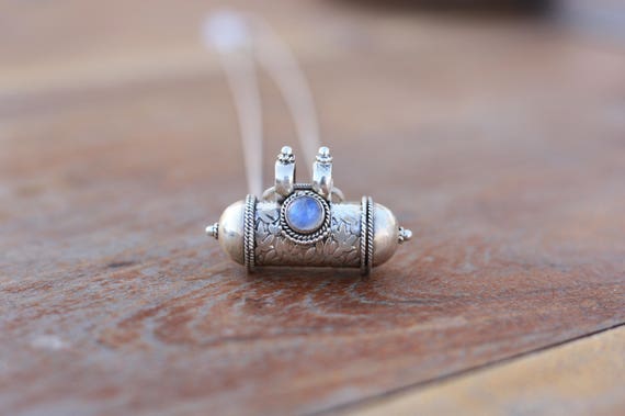 MOONSTONE MANTRA NECKLACE - Sterling Silver- Mantra Box- Buddhist Necklace-Prayer Necklace-Mala- Meditation-Yoga-Crystal Necklace-Gemstone