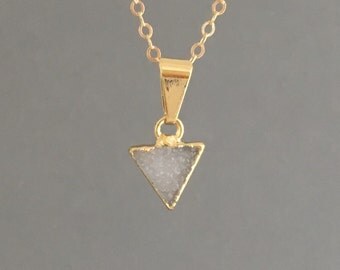 SMALL Gold Trim Triangle Druzy Necklace