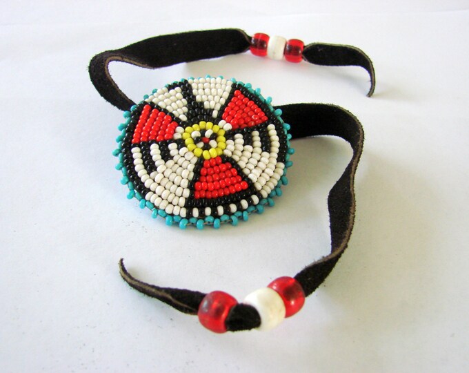 Vintage Leather Southwestern Turquoise Bead Wrap Bracelet Native American Artisan Jewelry Jewellery