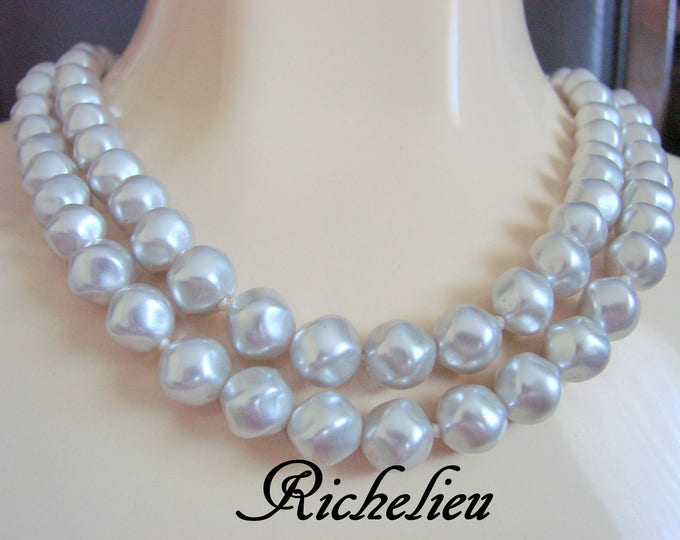 Matinee Designer Signed RICHELIEU Simulated Baroque Pearl Necklace / Hand Knotted / Vintage Jewelry / Jewellery