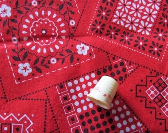 red bandana print cotton fabric -- 42 wide by 41 inches
