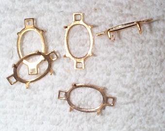 Vintage Flat-Backed Oval Brass Settings With Connectors