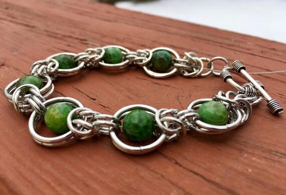 Green Faceted Agate Chainmaille Bracelet