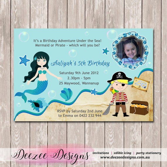 Mermaid & Pirate Photo Personalised Birthday Invitation - YOU PRINT Il_570xn
