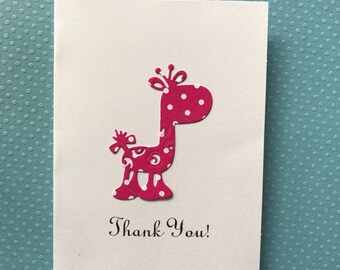 Giraffe Card, Thank You Cards, Baby Shower Thank You Cards, Baby Girl Thank You Cards, Pink & White Polka Dot Giraffe Cards