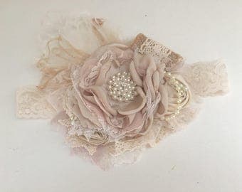 Champagne Headband -Baby Headband- Flower Girl Headband-Dollcake Headband- Girls Headband- Tan Headband