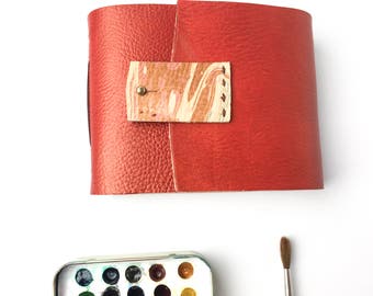 4x5 inch Red Leather Watercolor Journal - ARCHES 140lb Cold Press 72 pages - Marbled Leather - Travel Journal - sketchbook -handmade journal
