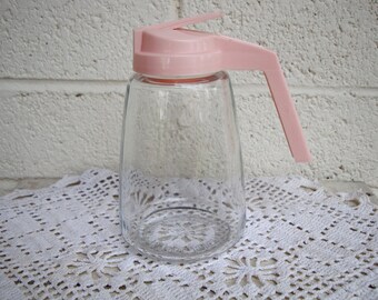 Vintage PINK Glass SYRUP DISPENSER: Diner Style Retro Breakfast Serving Ware by Federal Housewares, Chicago Ill