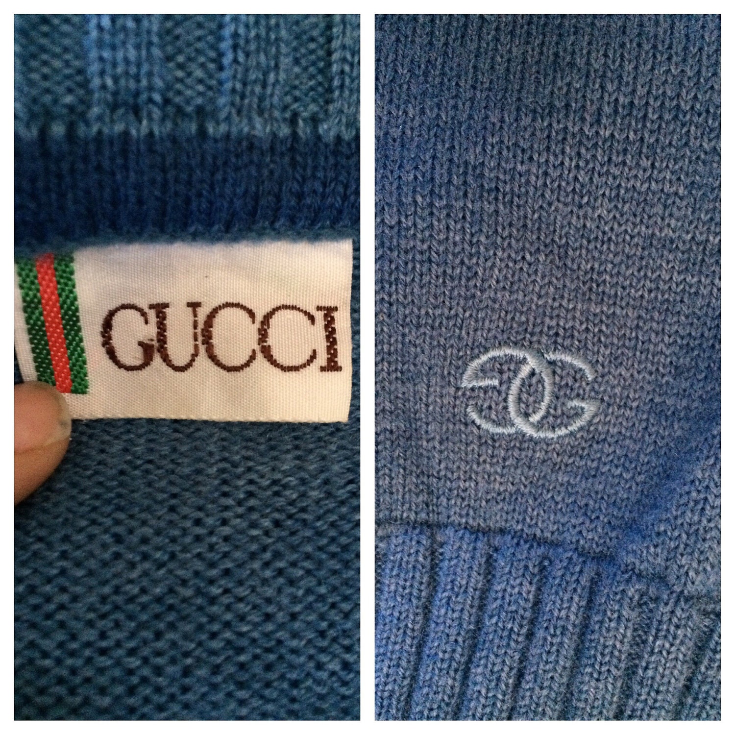 70s medium Gucci super soft V neck womens blue striped