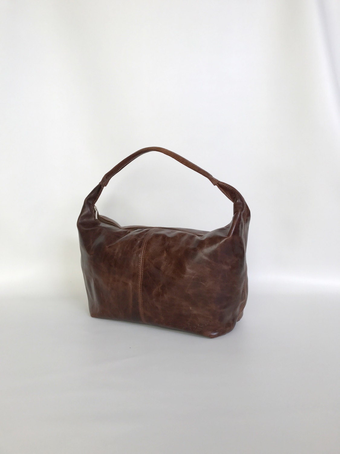 Distressed brown leather hobo purse rustic everyday handbag