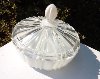 Two piece vintage candy jar - milk glass bottom - clear glass top