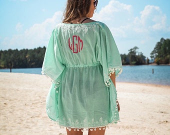 Pom Pom Beach Cover up / Swimsuit cover / monogram / women's / personalized coverup