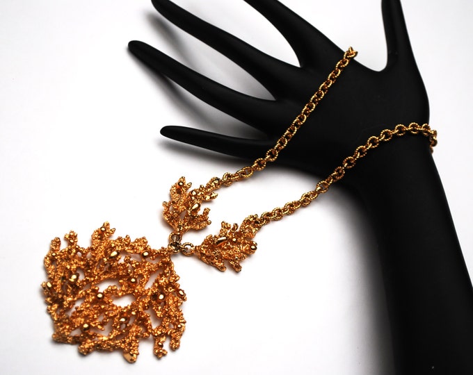 Napier Gold Plated Coral Necklace - Book Piece - Eugene Bertolli - sculpted Coral -