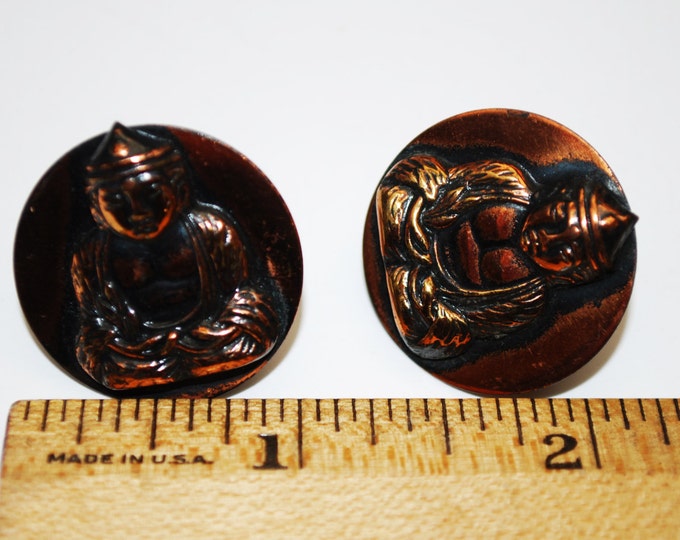 Buddha Copper earring - Screw Back earrings - Mid Century mod