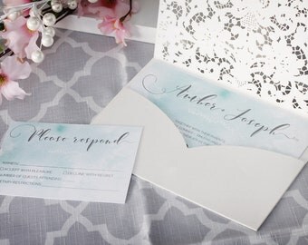 Laser Cut Wedding Invitations - Lace Wedding Invitations - Watercolour Wedding Invitations - Pocket Wedding Invitations - Intricate Invites