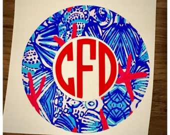 Monogrammed Lily Pulitzer Inspired Seashore / Shell / Nautical Decal for YETI / RTIC Tumbler, Computer, iPad, Water Bottle, Phone Case, Cup