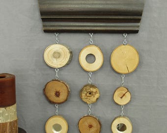Wall hanging, Wood wall art, modern rustic home decor, tree branch, organic art, living room decor, cabin decor, wood slice art, natural art