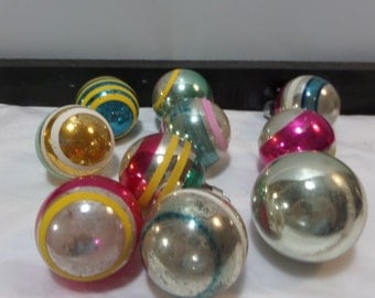 Vintage Shiny Brite Striped Mercury Glass Ornaments - 10