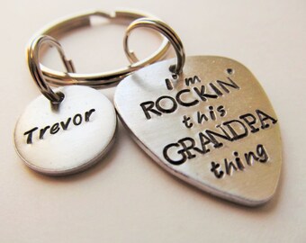 Personalized Guitar Pick Key Ring Fathers Day Gift Grandfather Keychain Hand Stamped Guitar Pick Name Key Ring Gift for Him