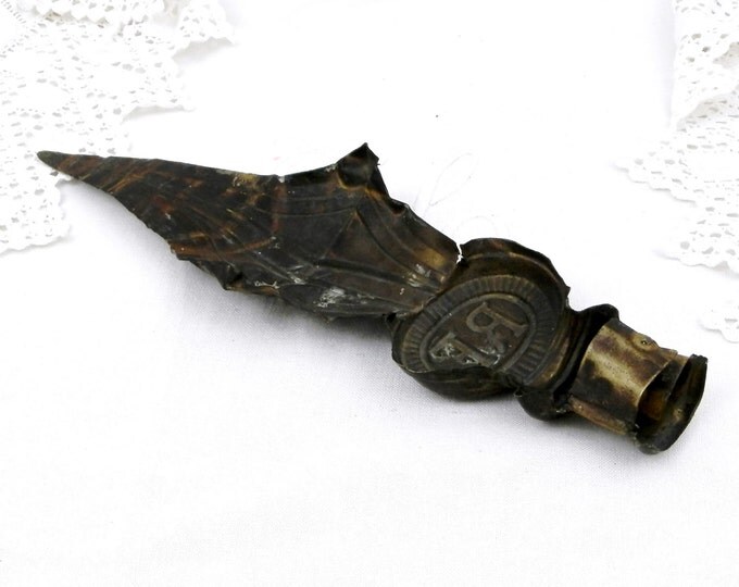 Antique French Brass Reposse Flagpole Finial, Top, Cap, Republique Francaise, Metal, Banner, Country Decor, Tricolor, France, Flag, Pole