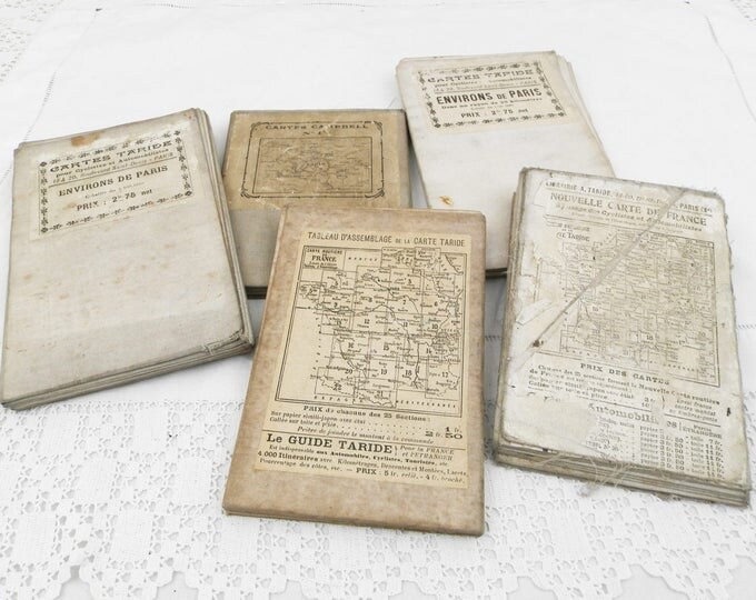 Antique Fabric Backed Paper Taride Map of Paris and the Surrounding Area from 1914 for Cyclists and Cars, Old Parisian Map from France