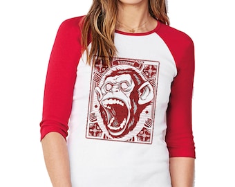 Angry Monkey|Baseball Jersey|Unisex Adults|Black Raglan Tee|Trending T Shirts|Gift For Hert|Gift For Him|Gorilla Monkey Ape|Harambe|Funny