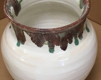 White - Multi-Drip Glazed - Stoneware Wide Pot