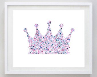 Crown Floral Watercolor Art Print - Zeta Tau Alpha and Alpha Sigma Alpha