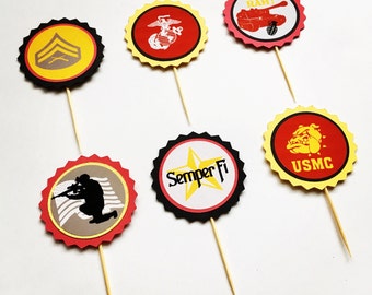 USMC MARINE CORPS Theme Cupcake Toppers