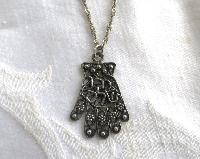 Vintage Hamsa Hand Necklace, Hamsa Pendant, Khamsa Necklace, Hand of God, Moroccan Jewelry