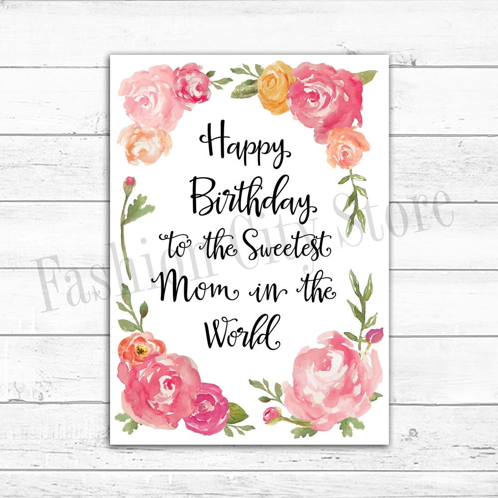 happy birthday card for mom watercolor peonies printable