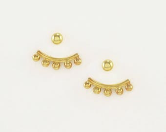 14k GOLD Plated Ear Jacket. 5 Balls Double Sided Earrings with Gold Ball Studs. GOLD Plated Front Back Earrings. Gold Minimalist Earrings