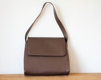 Vintage FOSSIL Brown Structured Shoulder Bag/ Chocolate Leather Satchel Handbag/ Fossil Purse 100215
