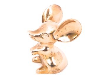 Vintage Mouse Figurine, Vintage Big Eared Brass Mouse, Small Brass Mouse Ornament, Kitsch Mouse, Mid Century Brass, Brass Mouse Paperweight