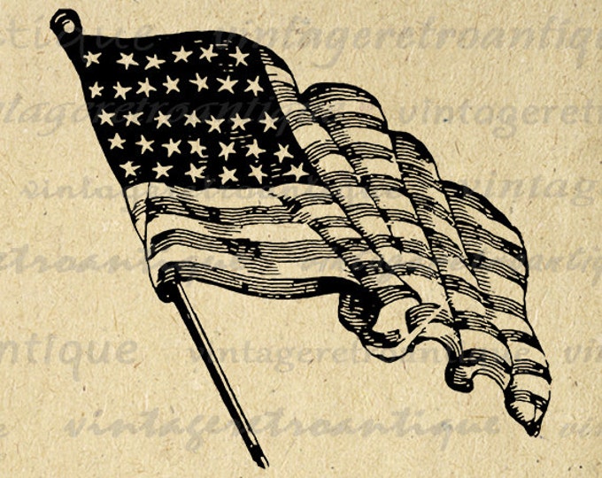 Digital Image American Flag Download Printable Graphic Vintage Clip Art Jpg Png Eps HQ 300dpi No.1813