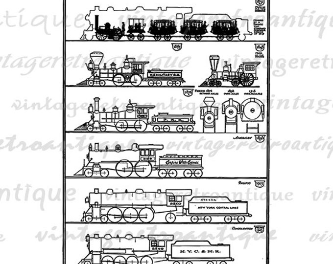 Digital Image Antique Locomotive Download Train Printable Graphic Vintage Clip Art Jpg Png Eps HQ 300dpi No.3643