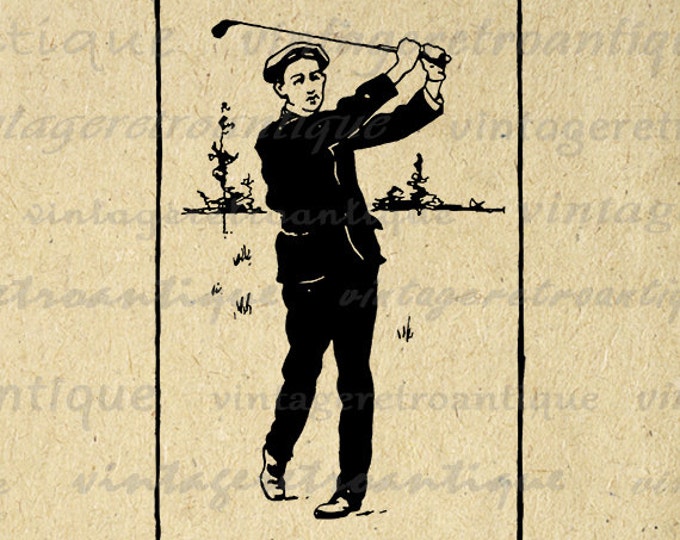 Digital Printable Golf Download Golfer Graphic Illustration Image Vintage Clip Art Jpg Png Eps HQ 300dpi No.3848