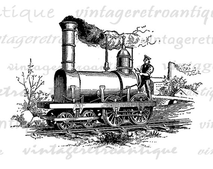 Digital Printable Antique Locomotive Graphic Classic Train Image Download Vintage Clip Art Jpg Png Eps HQ 300dpi No.170