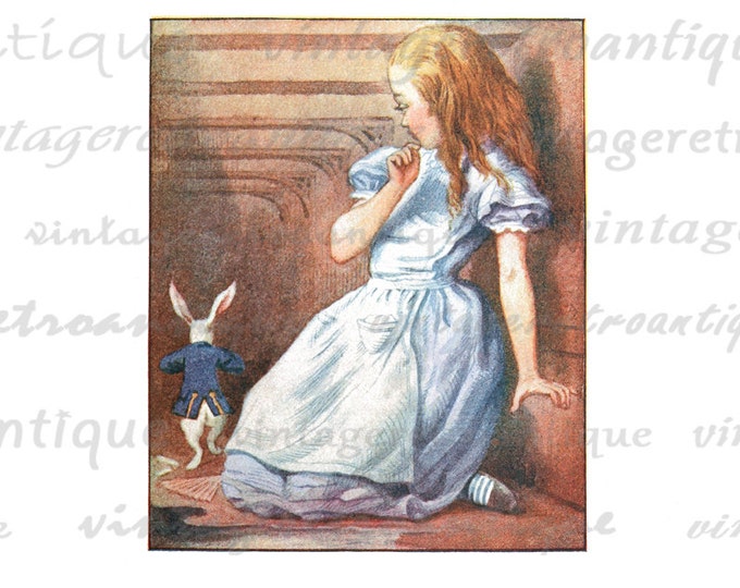 Alice Growing Alice in Wonderland Image Printable Graphic Download Color Digital Vintage Clip Art Jpg Png Eps HQ 300dpi No.2812