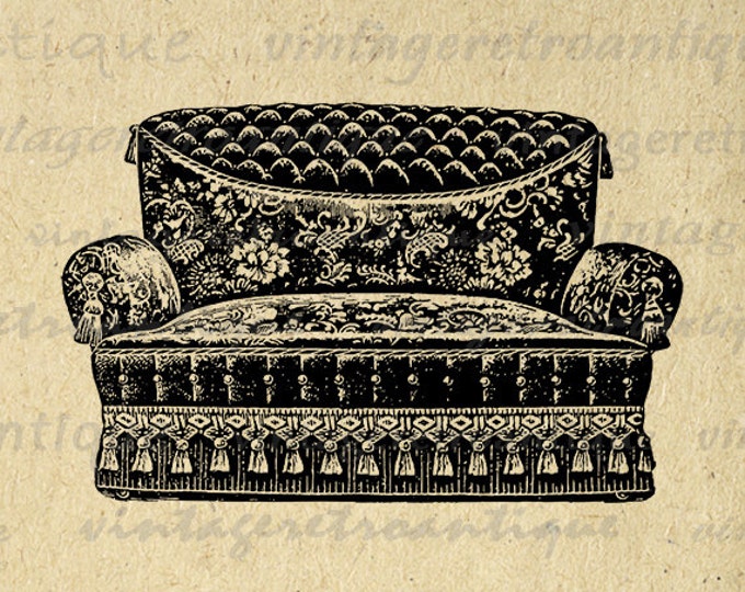 Antique Couch Graphic Printable Digital Furniture Image Download Vintage Clip Art for Transfers Printing etc HQ 300dpi No.1297