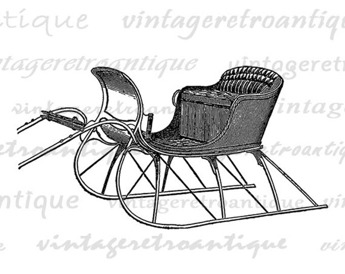 Digital Printable Antique Sleigh Image Sled Download Winter Snow Graphic Vintage Clip Art for Transfers Making Prints etc HQ 300dpi No.3672