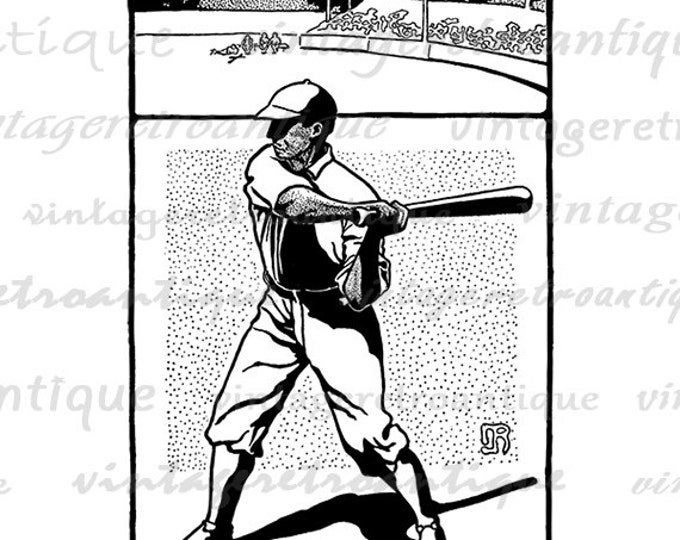 Digital Printable Antique Baseball Graphic Baseball Player Image Download Vintage Clip Art for Transfers Printing etc HQ 300dpi No.4287