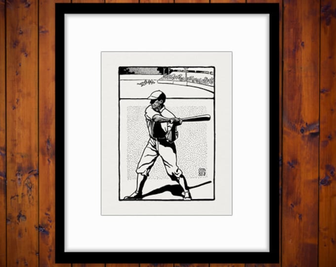 Digital Printable Antique Baseball Graphic Baseball Player Image Download Vintage Clip Art for Transfers Printing etc HQ 300dpi No.4287