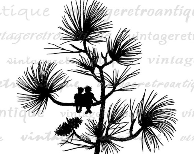 Fairy Couple Sitting on Tree Branch Printable Image Digital Download Graphic Antique Clip Art Jpg Png Eps HQ 300dpi No.2215