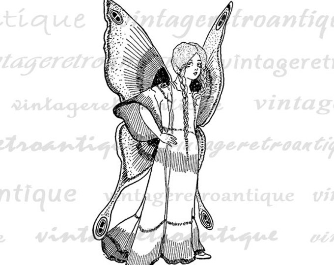 Printable Image Winged Fairy Girl Graphic Fairy Illustration Download Digital Vintage Clip Art Jpg Png Eps HQ 300dpi No.2434