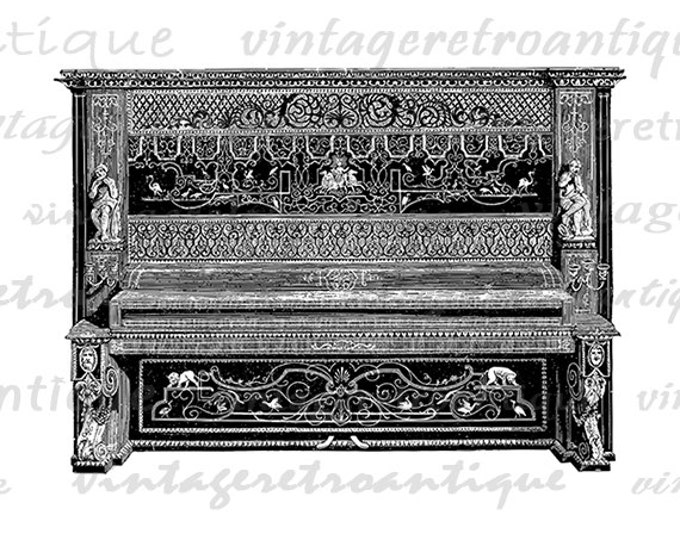 Digital Image Antique Piano Graphic Illustration Printable Download Vintage Clip Art Jpg Png Eps HQ 300dpi No.1658