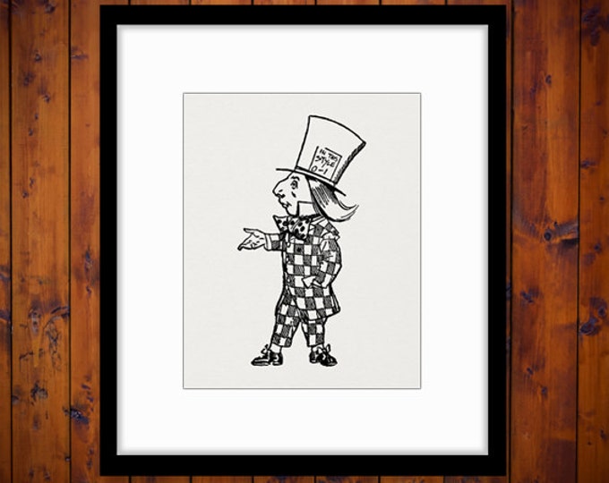 Printable Alice in Wonderland Image Graphic Mad Hatter Download Mad Hatter Illustration Digital for Transfers Pillows HQ 300dpi No.4672